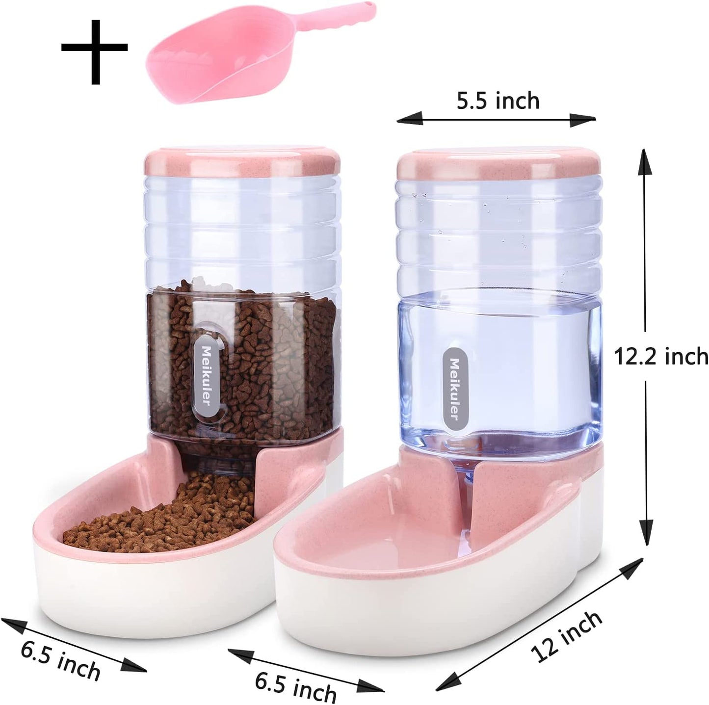 Automatic Dog Cat Feeder and Water Dispenser Set,Waterer and Gravity Food Feeder for Small & Medium Dogs Cats Puppies,Large Capacity 1 Gallon X 2(Pink)